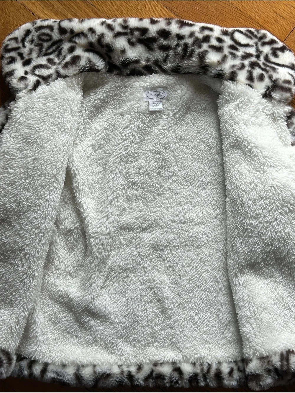Mud Pie Girls' Faux Fur Leopard Pea Coat in White & Brown